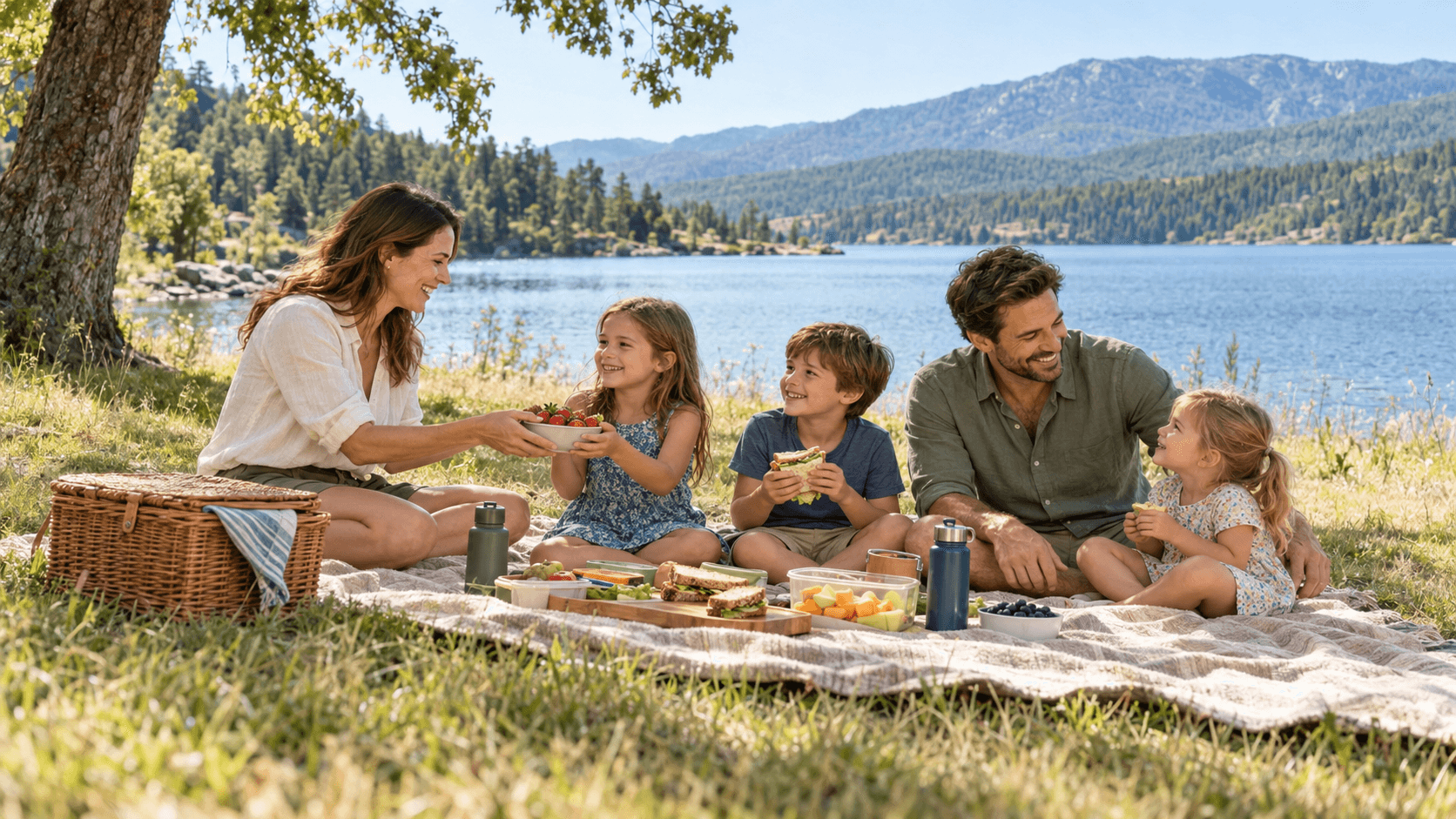 Familie beim Picknick an einem See